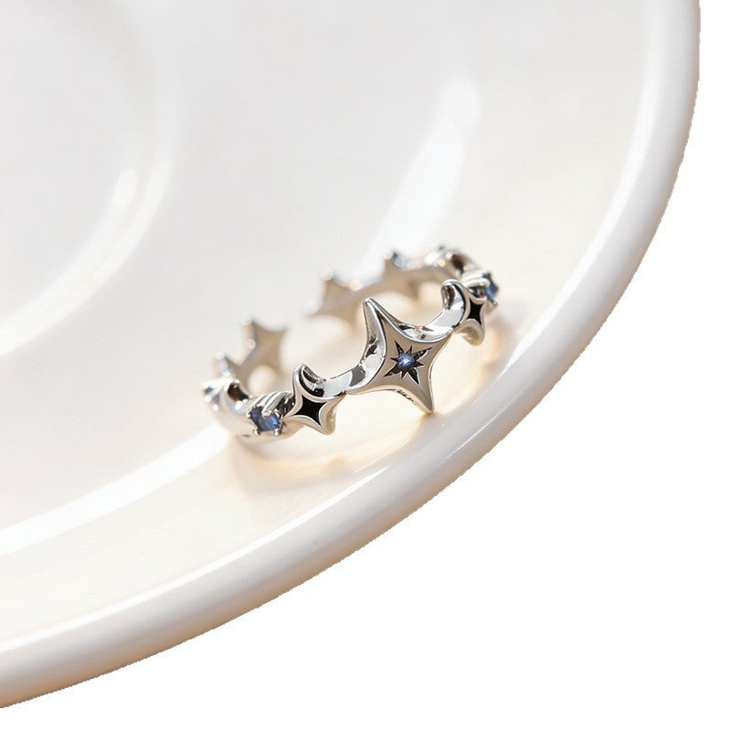 Blue Diamond Asterism Niche Design Fingertip Daily Twin Inlaid Rings