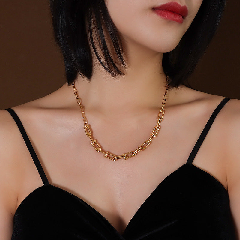 Vachette Clasp Handmade Texture Clavicle Titanium Steel Jewelry Set