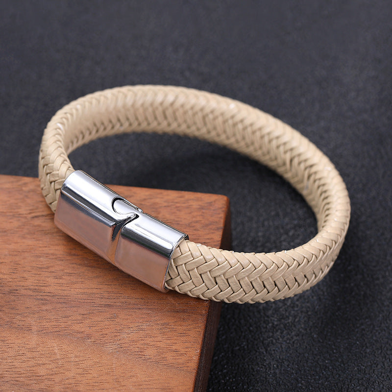 Men's Vintage Weave Leather Rope Magnetic Buckle Bracelet