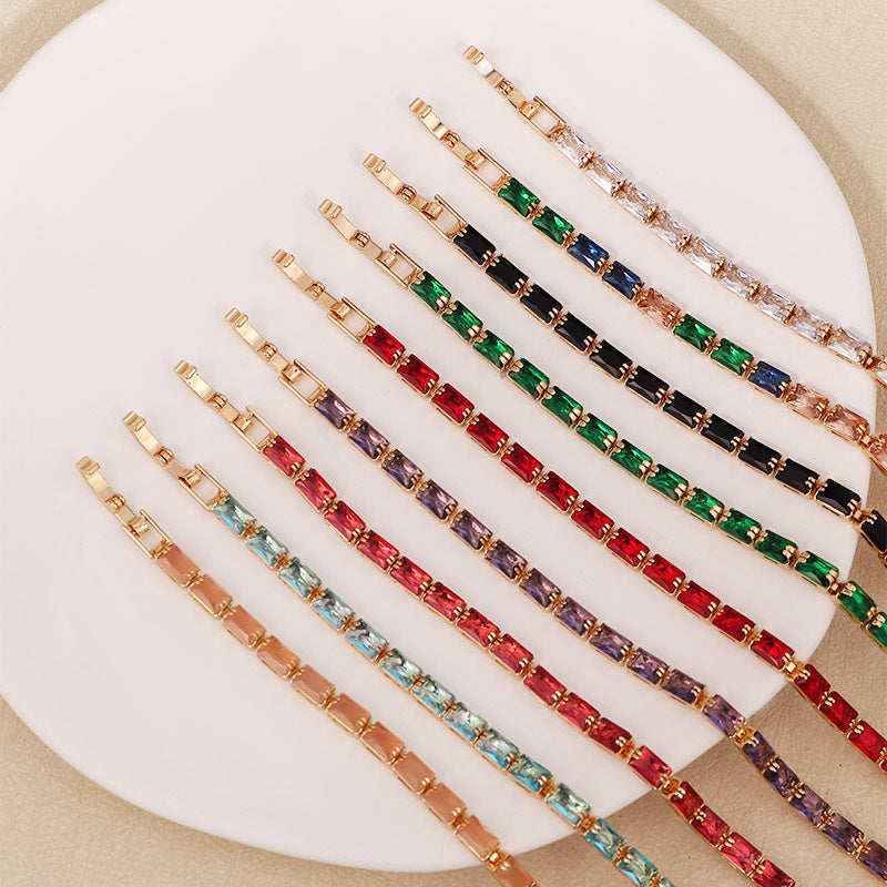 Simple Copper Square Color Zircon Advanced Light Luxury Rainbow Folding Bracelet