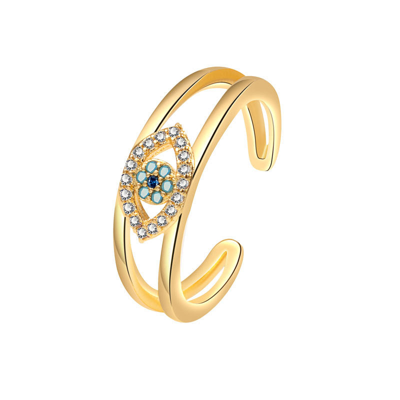 Devil's Eye Copper Plating Real Gold Open Diamond Three-color Ring