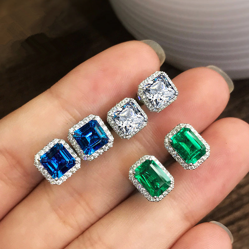 Women's Exquisite Square Ear Full Diamond Inlaid With Green Earrings