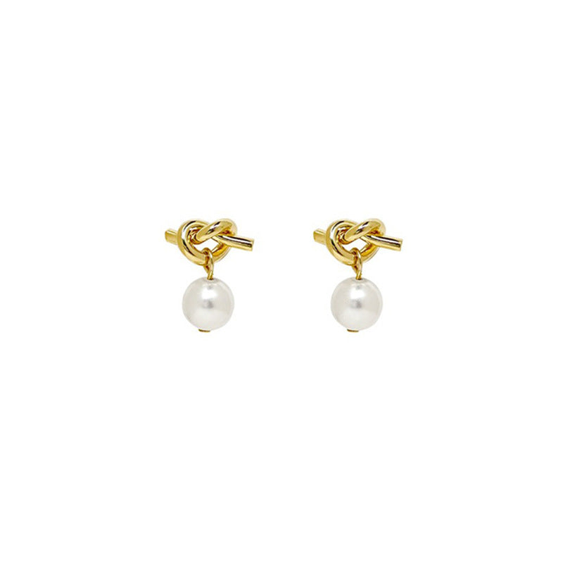 Women's Knotted Metal Pearl For Niche Design Earrings