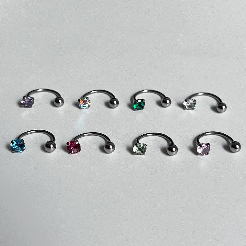 Women's Flash Zircon Horseshoe Titanium Steel Rhinestone Thin Needle External Earrings