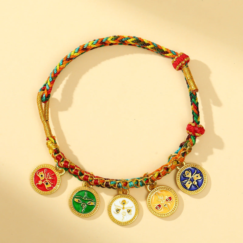 Women's & Men's Tibetan Style Five Gods Of Wealth Carrying Strap Hand-woven Peach Bracelets