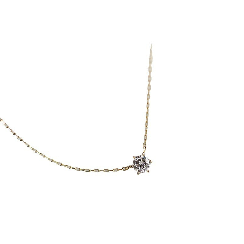 Women's Sterling Sier Gold-plated Minority Single Diamond Clavicle Chain Light Luxury Pendants