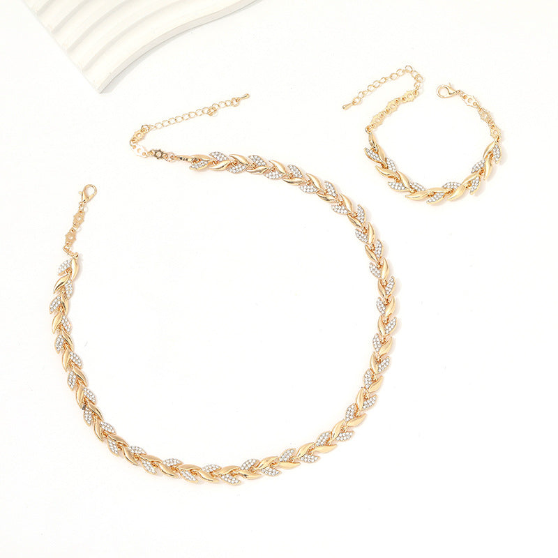 Affordable Luxury Style Creative Willow Leaf Diamond Fishtail Banquet Wedding Jewelry Set