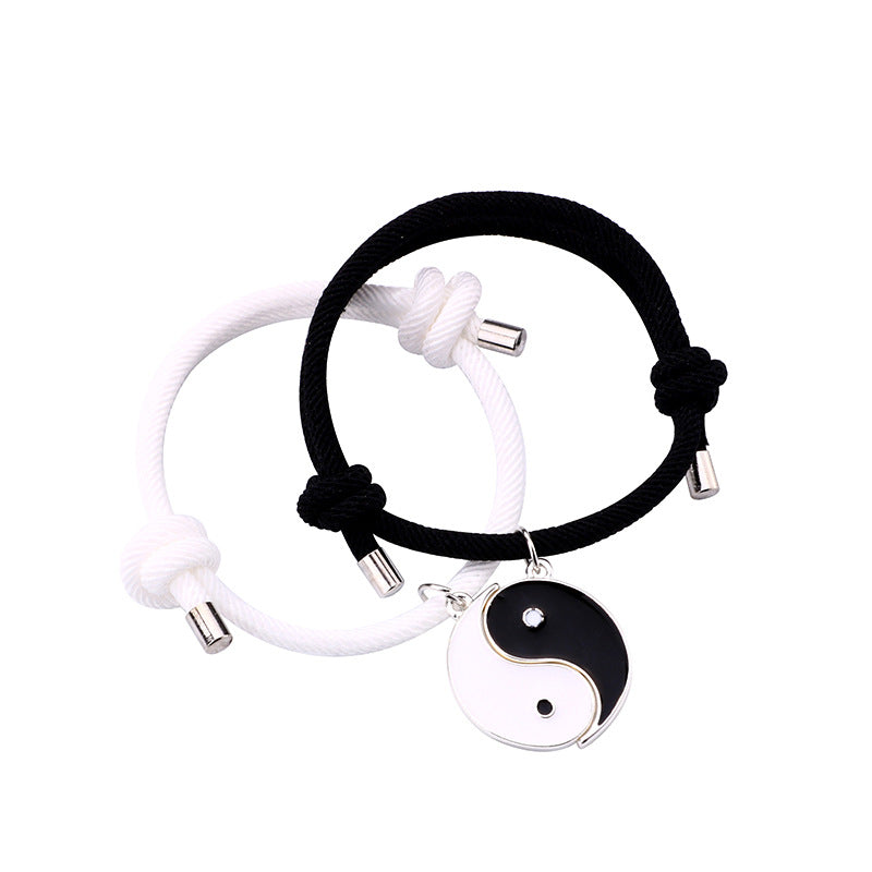 Couple Black White Magnet Alloy Dripping Bracelets