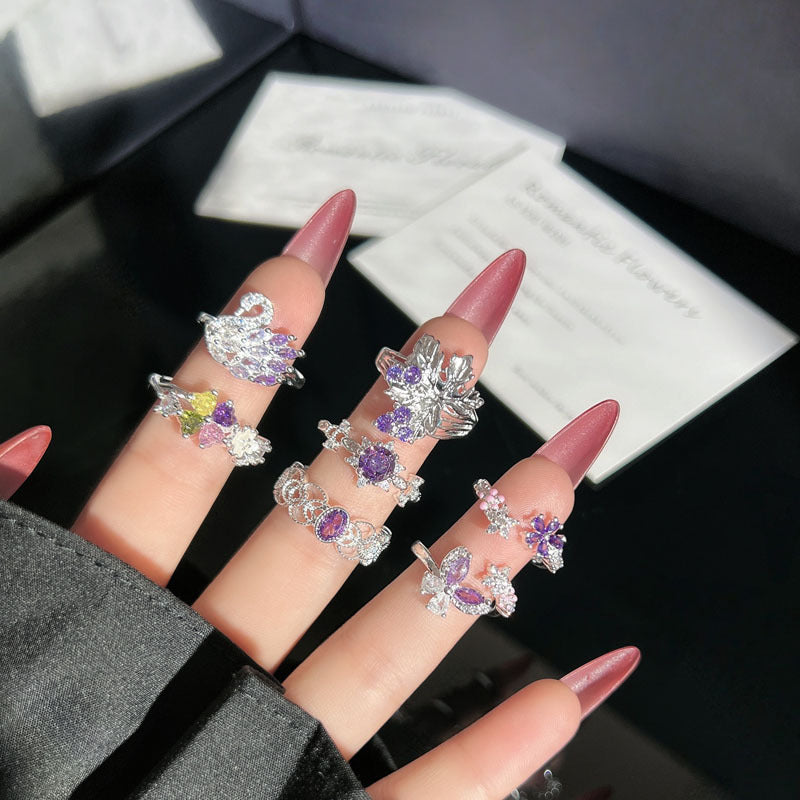 Purple Romantic Fantasy Diamond Sweet Female Niche Butterfly Ring