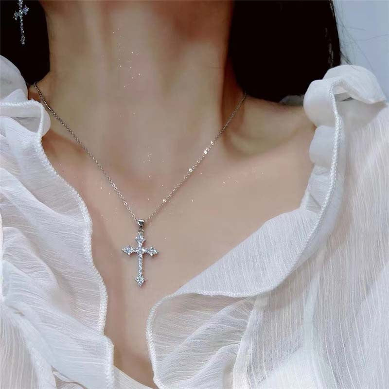 Creative Inlaid Rhinestone Cross With Diamond Fashion Jewelry Set