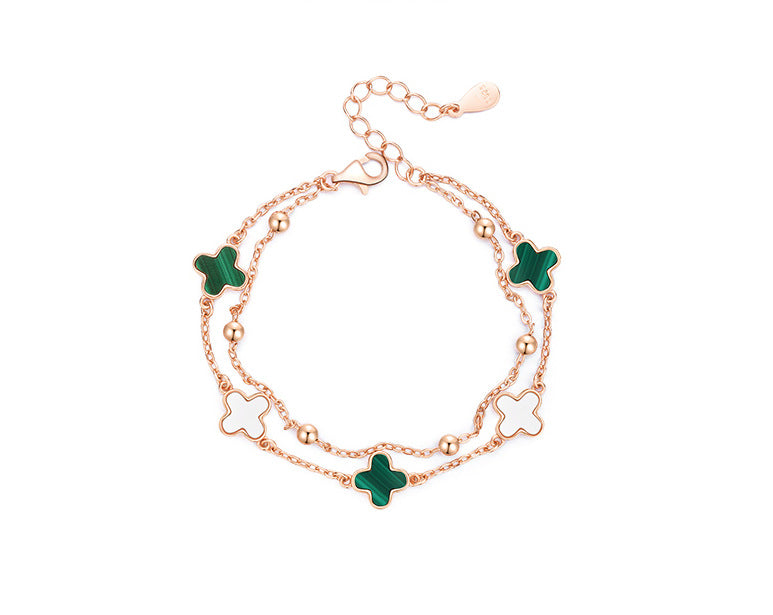 Malachite Clover Sterling Sier Red Agate Birthday Bracelets