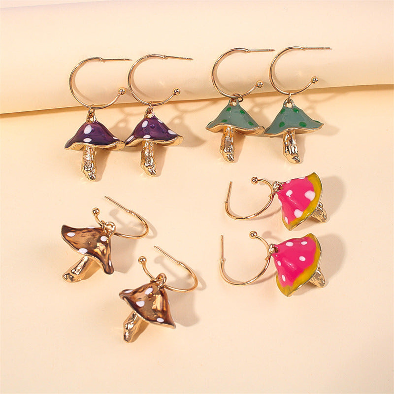 Cute Mori Style Small Mushroom Colorful Oil Creative Dream Fresh Earrings