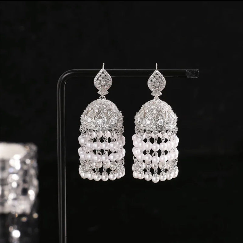 Women's Needle Elegance Retro Micro Inlaid Zircon Bead Curtain Exquisite High-grade Earrings