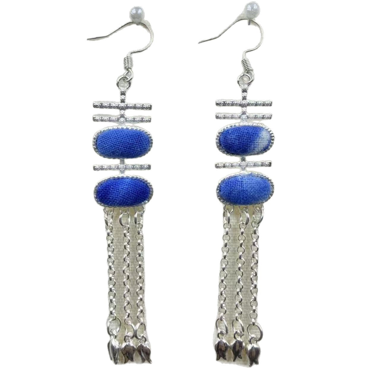 Sier Embroidered Handmade Blue Dyed Butterfly Rings