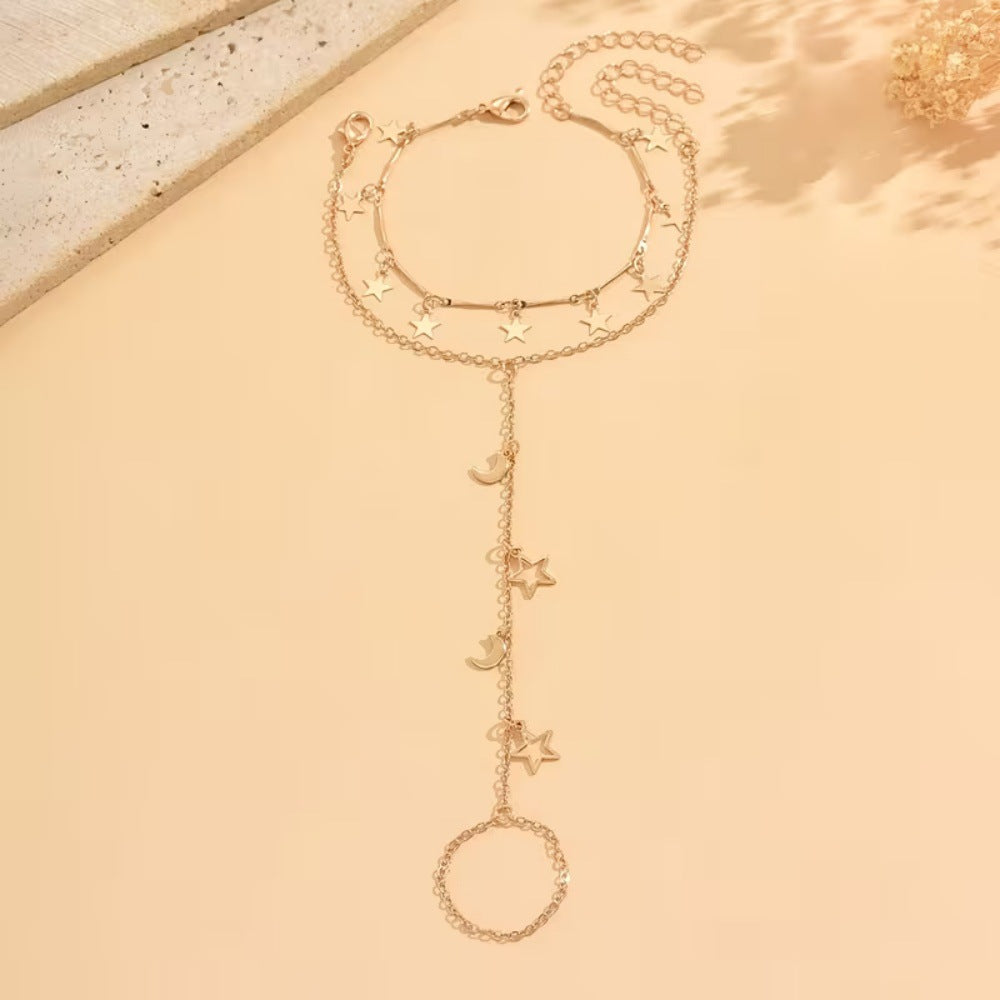 Gold Moon Star Style Finger Chain Pendants