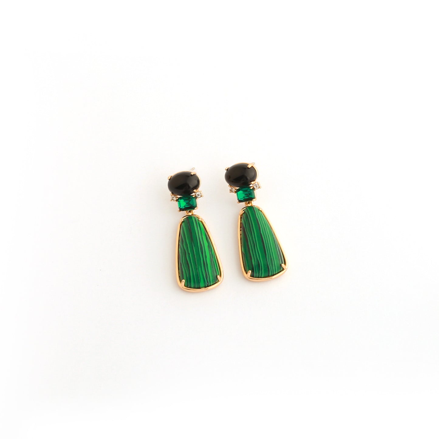 Real Gold Gaanized Enamel Diamond Retro Earrings