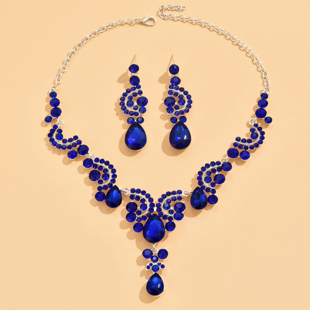 Fashion Alloy Sapphire Gemstone Bridal Wedding Jewelry Set