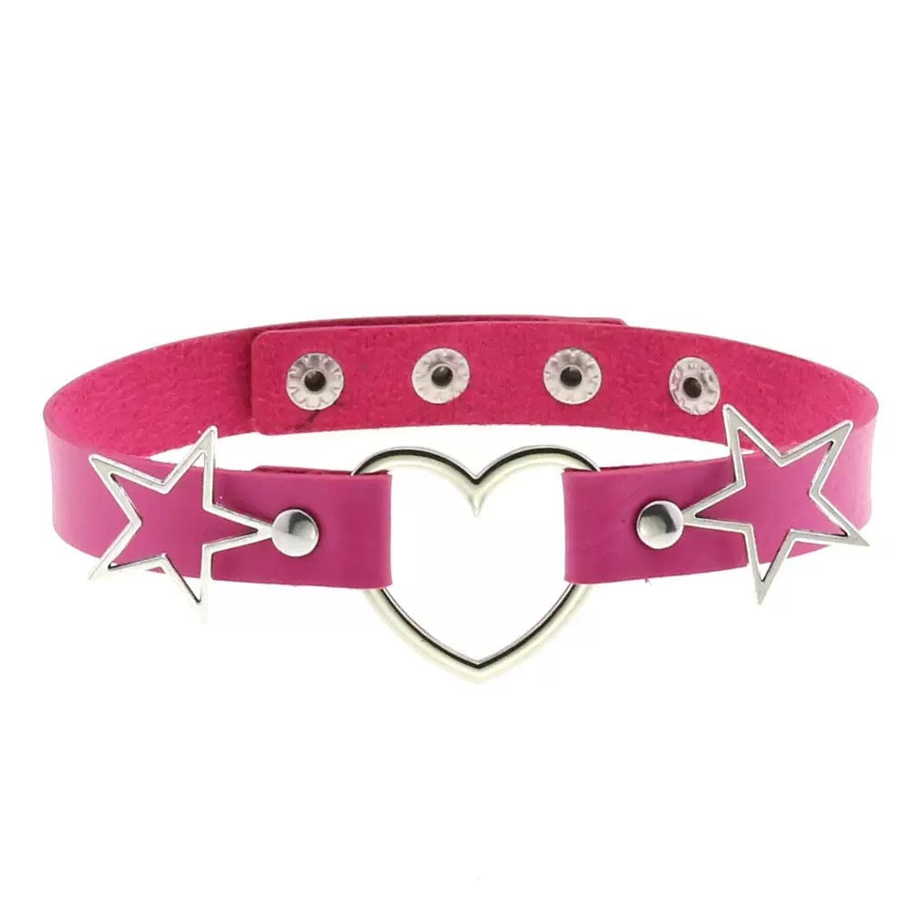 Love Heart-shaped Leather Female Alloy Pentagram Clavicle Necklaces