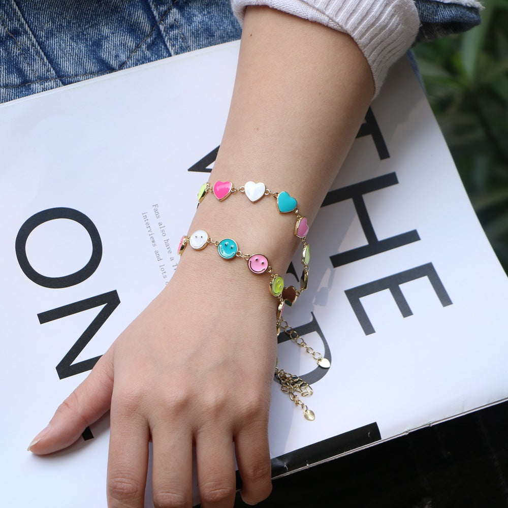 Women's Colorful Smiley Design Simple Bohemian Heart-shaped Couple Bracelet