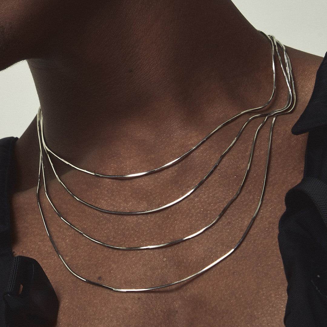Titanium Steel Gold Square Snake Bones Chain Plain Temperament Necklace