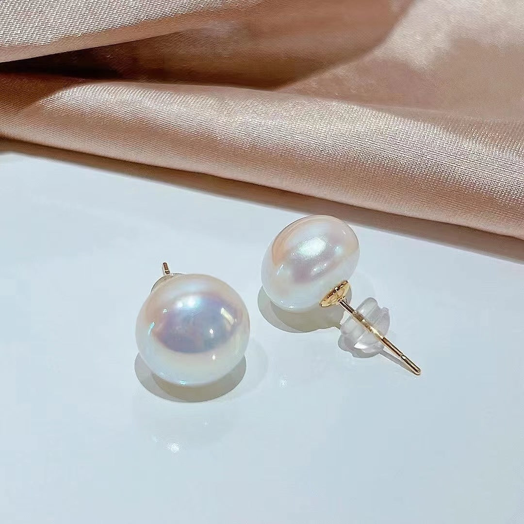 Women's Bread Flat Round Pearl For Versatile Earrings