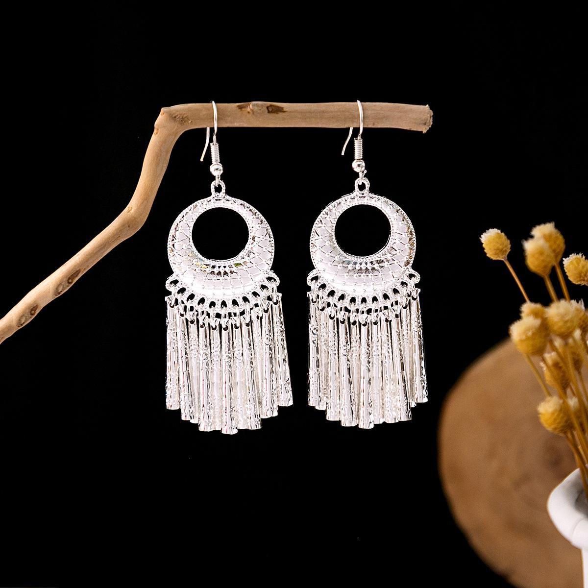 Imitation Sier Miao Minority Tourist Attractions Bohemian Exaggerated Long Leaves Earrings