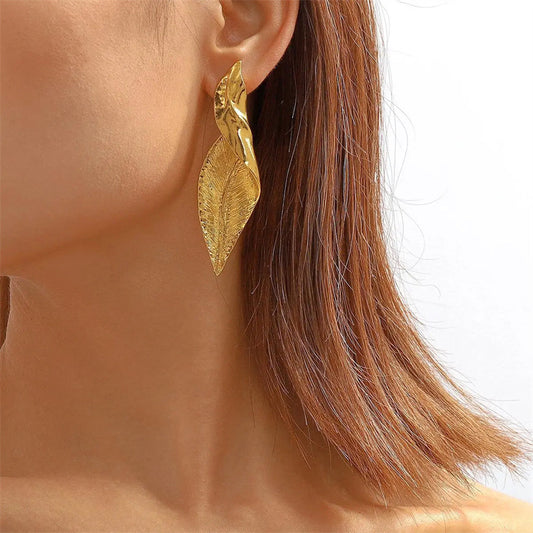 Cold Style Exaggerated Leaf-shaped Design Unique Earrings