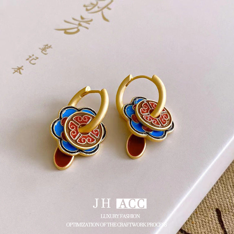 Glazed Fan-shaped Female Niche Advanced Design Multiple Ways Earrings