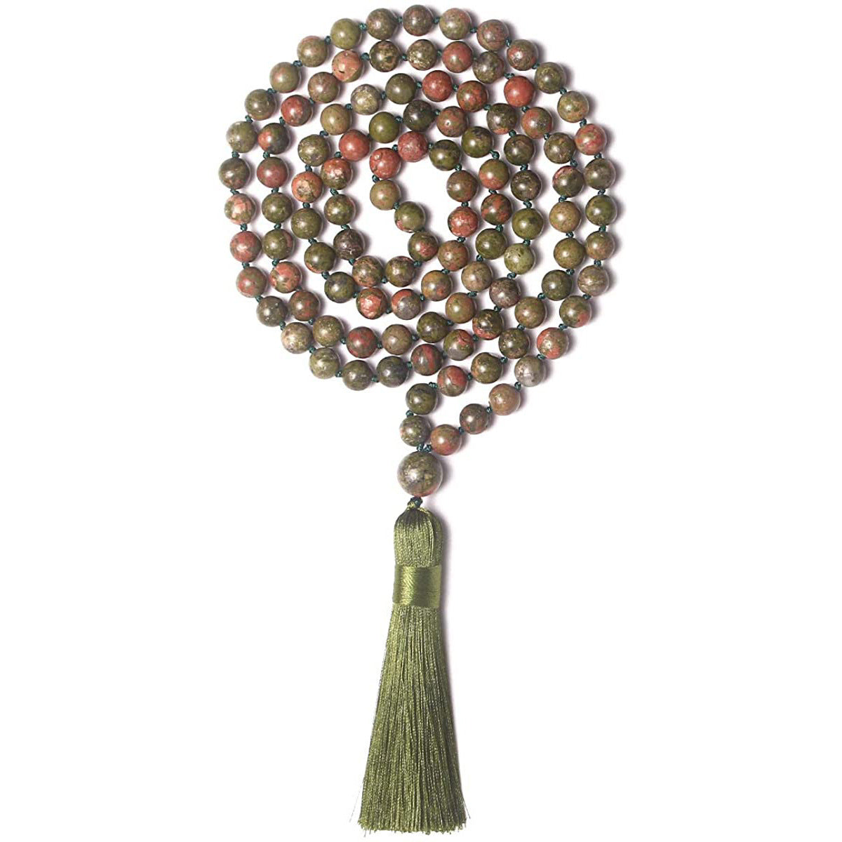Three-color Tiger Eye Knotted Tassel Obsidian Green Jasper Blue San Necklace