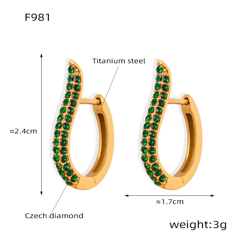 Fashion Simple Personality Geometric Inlaid Colorful Crystals Design Earrings