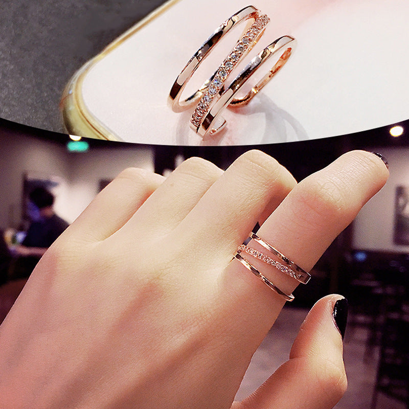 Female Design Sier Micro Inlaid Gang Drill Index Finger Ring