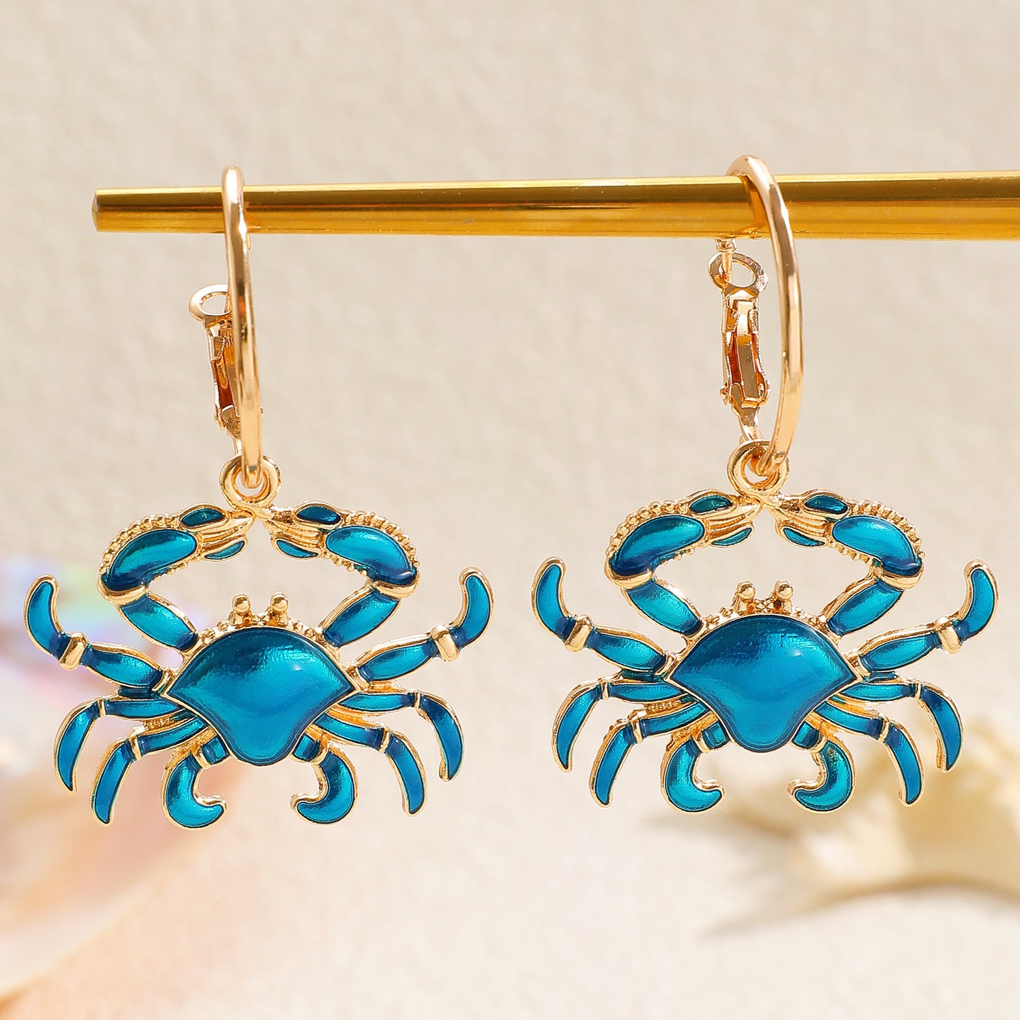 Women's Beach Ocean Vacation Style Alloy Dripping Oil Red Lobster Blue Earrings