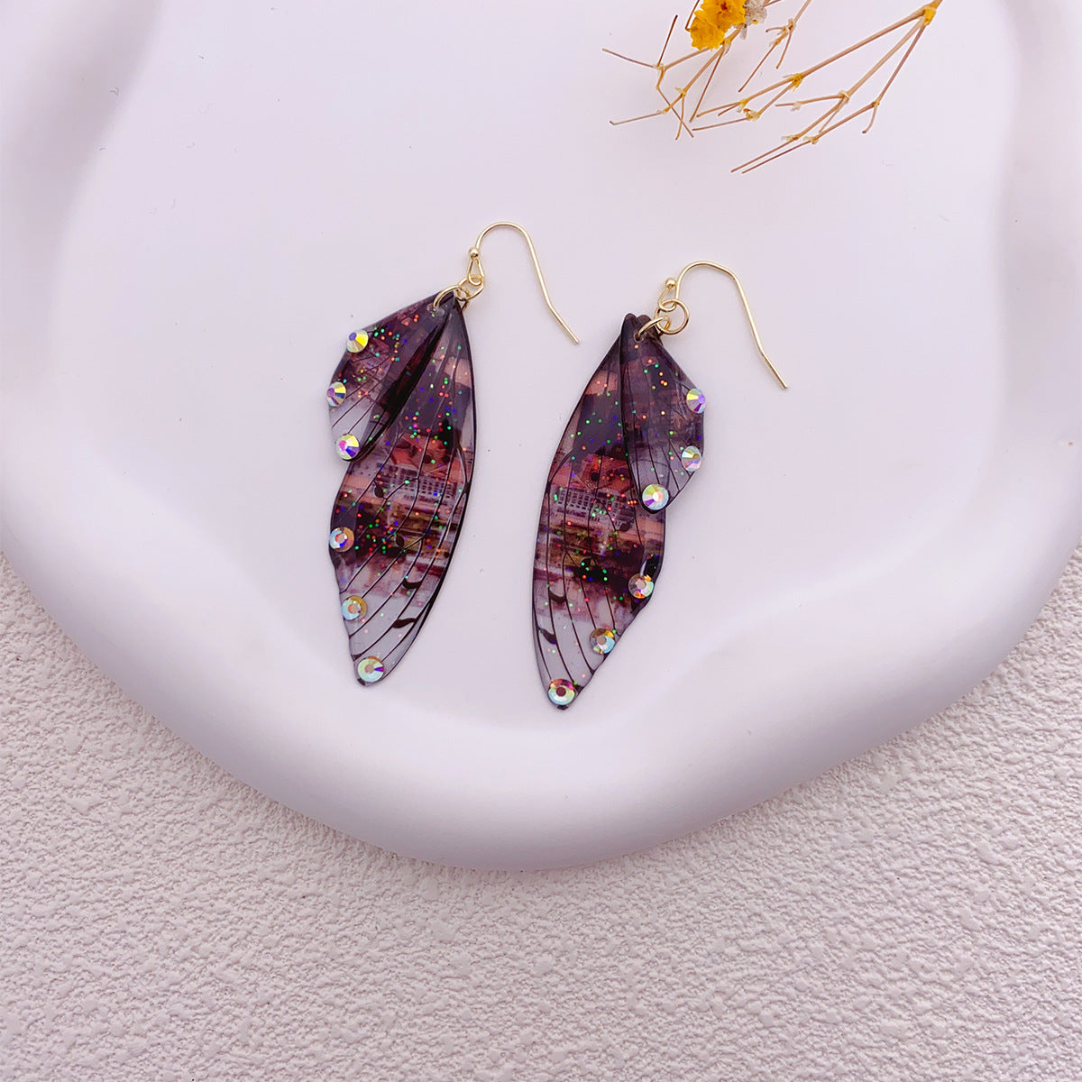 Women's Sier Cicada Wings Ear Hook Butterfly Temperamental Fairy Long Eardrop Earrings