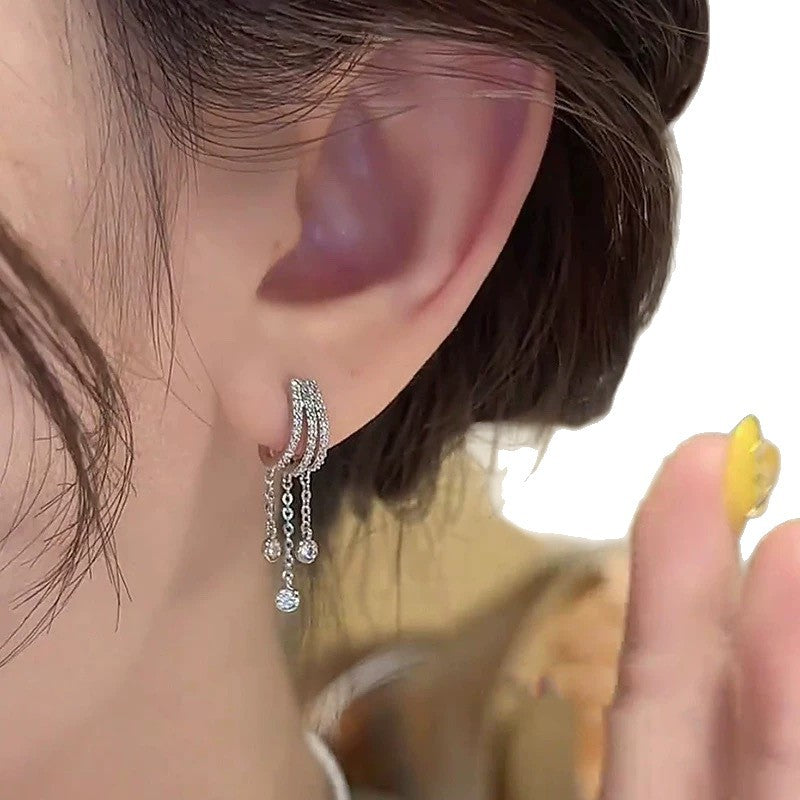 Women's Three Rows Zircon Tassel For Auricular Rings