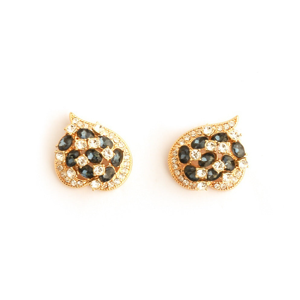 Real Gold Gaanized Enamel Diamond Retro Earrings