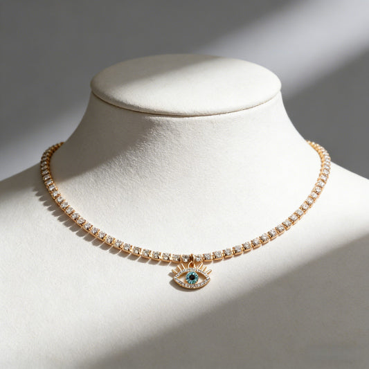 Women's Light Luxury Full Diamond Devil's Eye Stackable Rhinestone Exquisite Clavicle Necklace