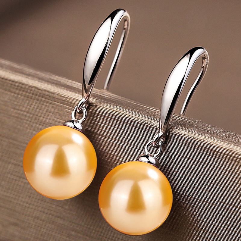 Women's Sterling Sier Purple Shell Pearl Yellow Gold White Powder Earrings