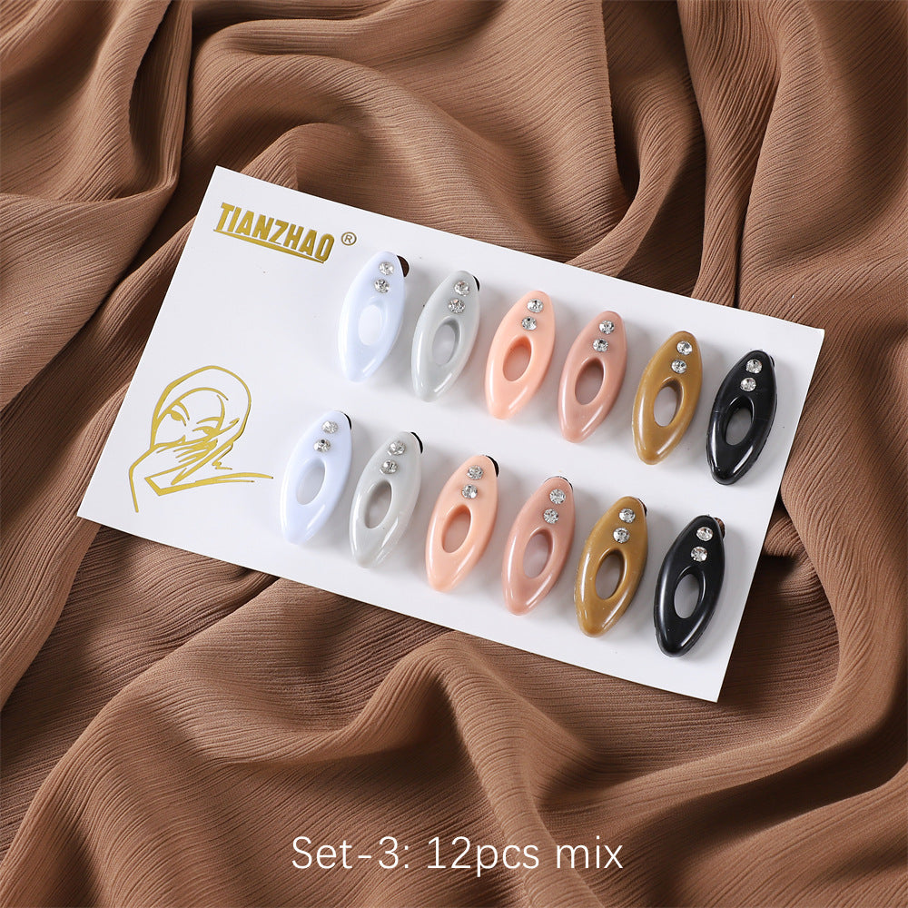 Oval Color Plastic Buckle Neck Clip Veil Pin Silk Brooches