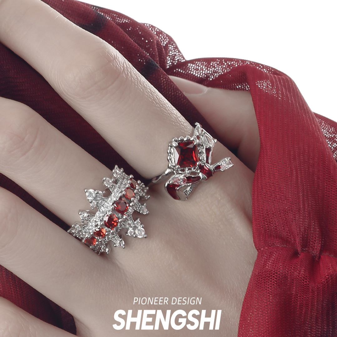 Women's Style Red Geometric Personality Summer Niche Rings