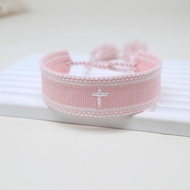 Embroidery Letter Cross Woven Bohemian Ethnic Style Bracelet