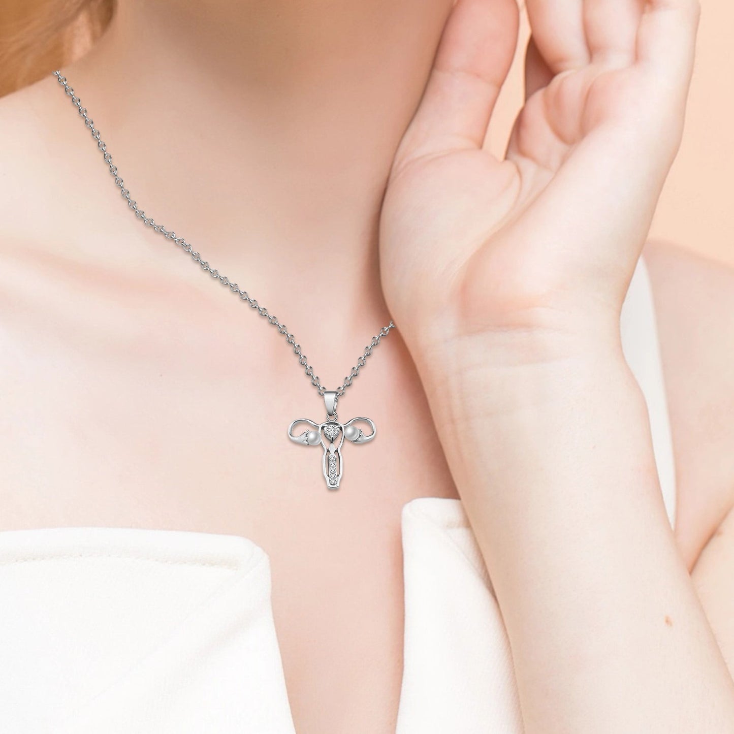 Creative Uterus Female Shape Diamond Studded Necklace