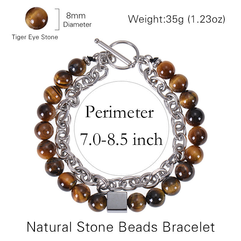 Men's Stainless Steel Square Black Magnet Beaded Bracelet