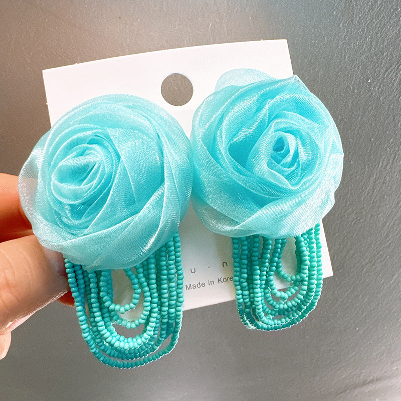 High Grade Mesh Rose Tassel Temperament Earrings