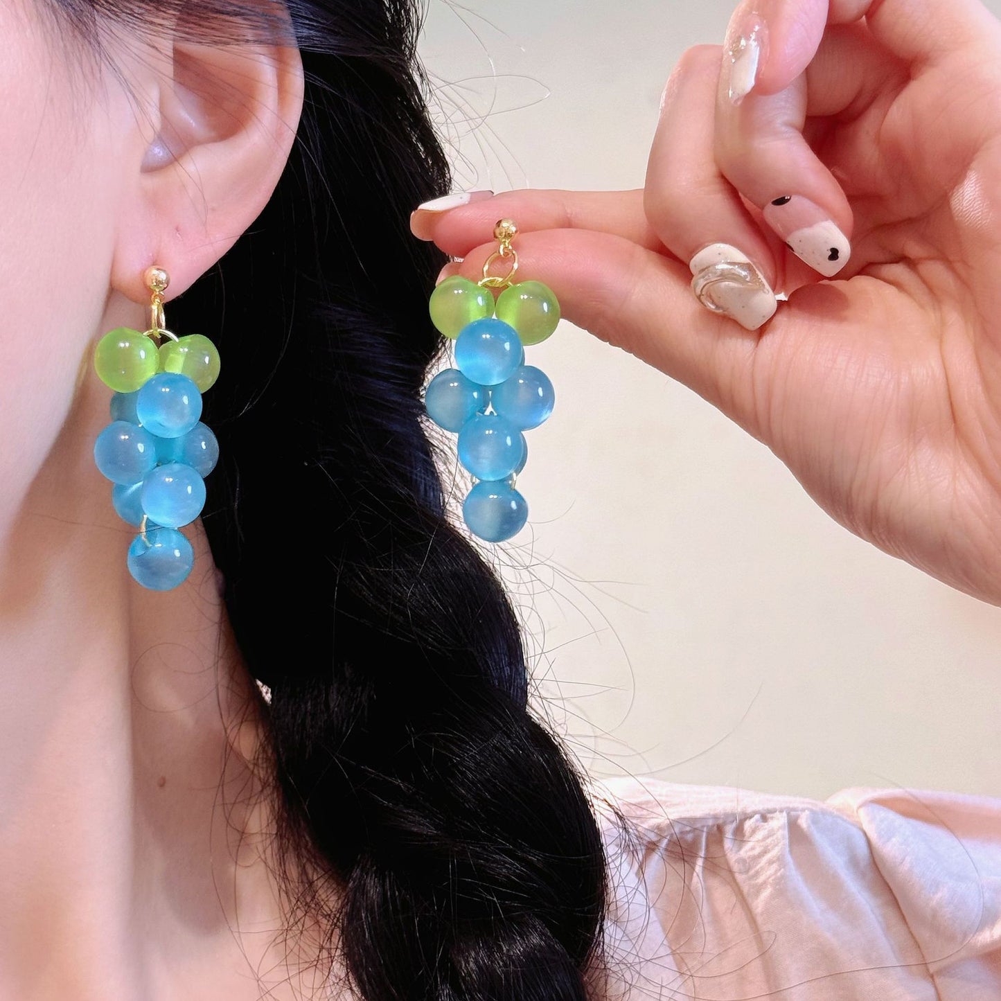Needle Dopamine Clear Grape Beaded Female Design Sense Niche Rings