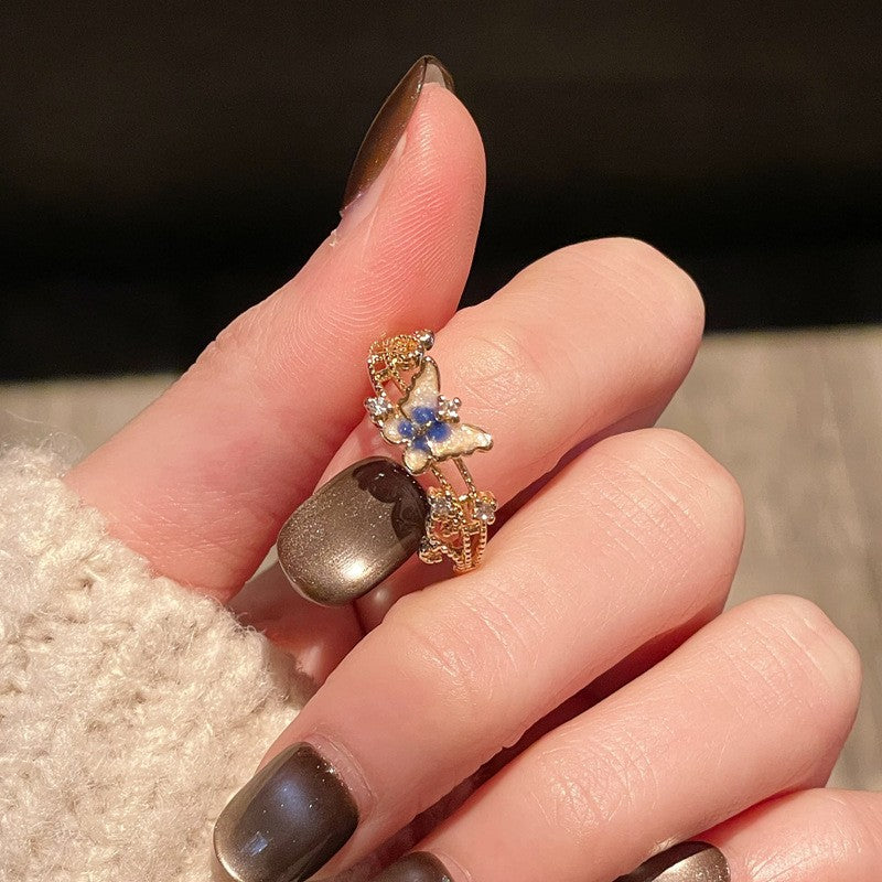 Paint Flower Spring Sequence Light Retro Small Pastoral Branch Tender Ring