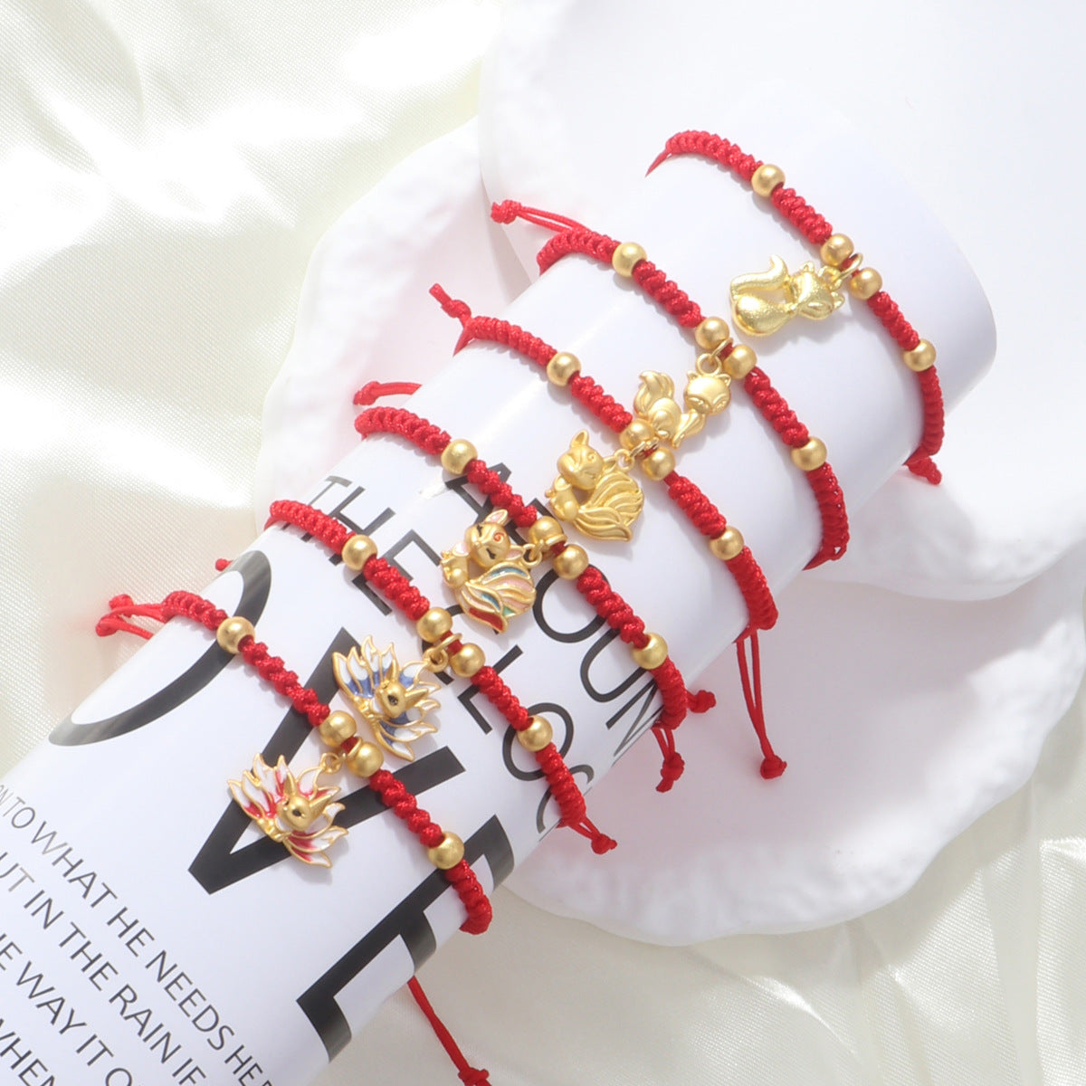 Braided Red Rope Auspicious Language Butterfly Fortune Cat Safe Joy Bracelets