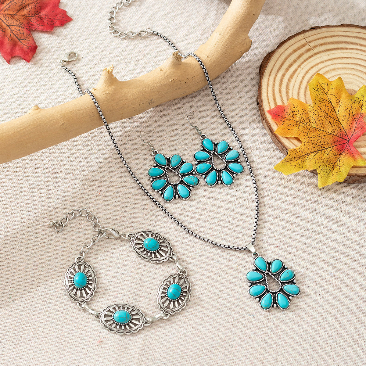 Women's Bohemian Retro Fashion Turquoise Drop-shaped Jewelry Set