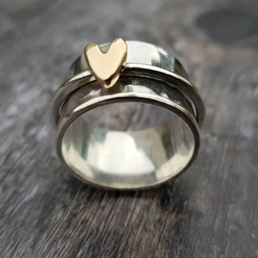 Women's Simple Fashion Two-color Peach Heart Rotatable Decompression Wide Rings