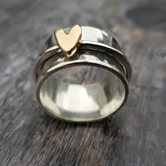 Women's Simple Fashion Two-color Peach Heart Rotatable Decompression Wide Rings