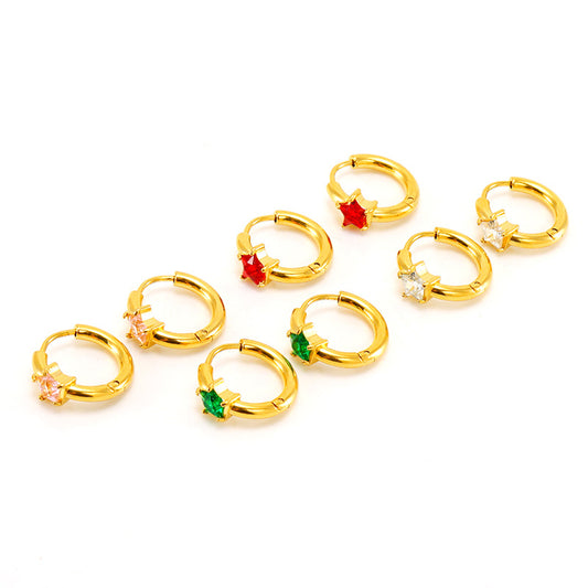 Star Ear Clip Zircon Titanium Steel Earrings